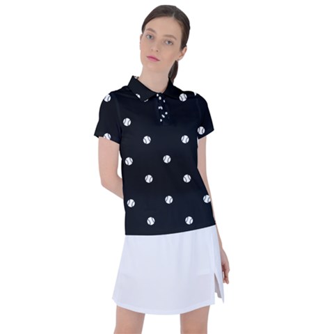 Black And White Baseball Motif Pattern Women s Polo Tee by dflcprintsclothing