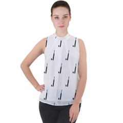 Black And White Cricket Sport Motif Print Pattern Mock Neck Chiffon Sleeveless Top by dflcprintsclothing