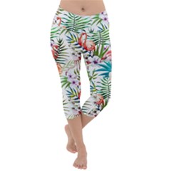 Tropical Flamingos Lightweight Velour Capri Yoga Leggings by goljakoff