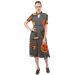 Halloween Themed Seamless Repeat Pattern Keyhole Neckline Chiffon Dress by KentuckyClothing