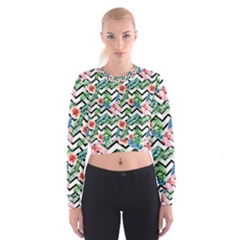 Zigzag Flowers Pattern Cropped Sweatshirt by goljakoff