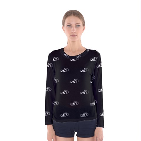 Formula One Black And White Graphic Pattern Women s Long Sleeve Tee by dflcprintsclothing