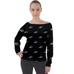 Formula One Black And White Graphic Pattern Off Shoulder Long Sleeve Velour Top by dflcprintsclothing