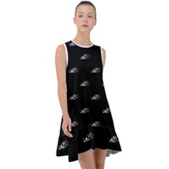 Formula One Black And White Graphic Pattern Frill Swing Dress by dflcprintsclothing