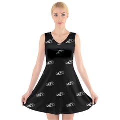 Formula One Black And White Graphic Pattern V-neck Sleeveless Dress by dflcprintsclothing