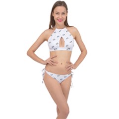 American Football Ball Motif Print Pattern Cross Front Halter Bikini Set by dflcprintsclothing