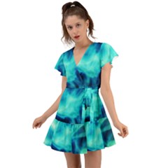 Glow Bomb  Flutter Sleeve Wrap Dress by MRNStudios