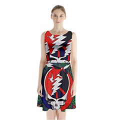 Grateful Dead - Sleeveless Waist Tie Chiffon Dress by Sapixe