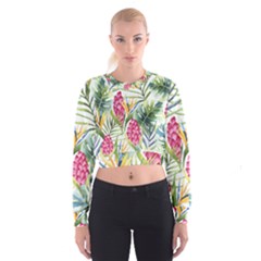 Tropical Flowers Cropped Sweatshirt by goljakoff