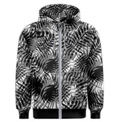 Tropical Leafs Pattern, Black And White Jungle Theme Men s Zipper Hoodie by Casemiro