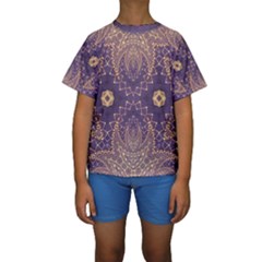 Gold And Purple Kids  Short Sleeve Swimwear by Dazzleway