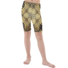 Black And Gold Kids  Mid Length Swim Shorts by Dazzleway