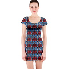 Red And Blue Short Sleeve Bodycon Dress by Sparkle