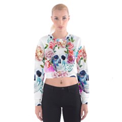 Skull And Flowers Cropped Sweatshirt by goljakoff