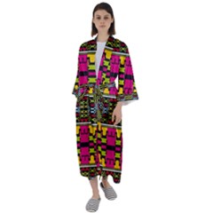 Pink Yellow Green Shapes                                                  Maxi Satin Kimono by LalyLauraFLM