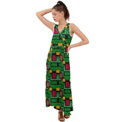 Rectangles On A Green Background                                                          V-neck Chiffon Maxi Dress by LalyLauraFLM