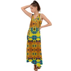 Tribal Pattern                                                            V-neck Chiffon Maxi Dress by LalyLauraFLM