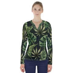 Green Leaves V-neck Long Sleeve Top by goljakoff