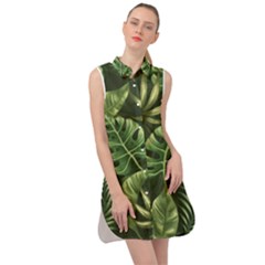 Green Leaves Sleeveless Shirt Dress by goljakoff