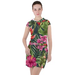 Tropical Flowers Drawstring Hooded Dress by goljakoff