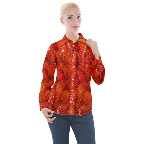 Colorful Strawberries At Market Display 1 Women s Long Sleeve Pocket Shirt by dflcprintsclothing