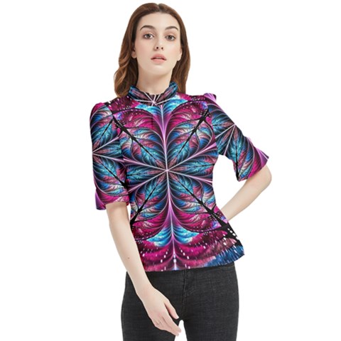 Fractal Flower Frill Neck Blouse by Sparkle