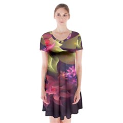 Fractal Flower Short Sleeve V-neck Flare Dress by Sparkle