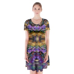 Fractal Illusion Short Sleeve V-neck Flare Dress by Sparkle