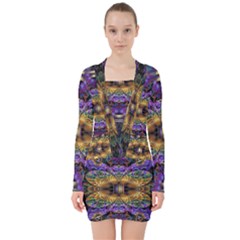 Fractal Illusion V-neck Bodycon Long Sleeve Dress by Sparkle