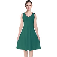 Christmas Green - V-neck Midi Sleeveless Dress  by FashionLane