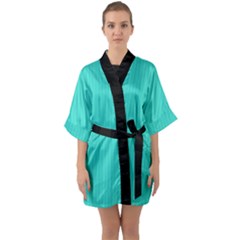 Turquoise - Half Sleeve Satin Kimono  by FashionLane