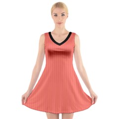 Living Coral - V-neck Sleeveless Dress by FashionLane