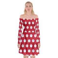 Red Polka-dot Doodles Off Shoulder Skater Dress by pishposhpal