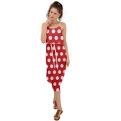 Red Polka-dot Doodles Waist Tie Cover Up Chiffon Dress by pishposhpal