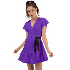 Just Purple - Flutter Sleeve Wrap Dress by FashionLane