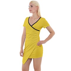 Just Yellow - Short Sleeve Asymmetric Mini Dress