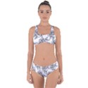 Line Art Black And White Rose Criss Cross Bikini Set View1