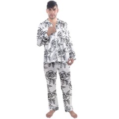 Line Art Black And White Rose Men s Long Sleeve Satin Pajamas Set by MintanArt