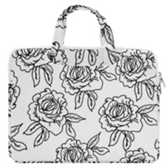 Line Art Black And White Rose Double Pocket Laptop Bag by MintanArt