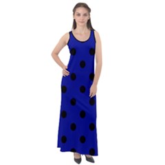 Large Black Polka Dots On Admiral Blue - Sleeveless Velour Maxi Dress by FashionLane