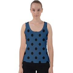 Large Black Polka Dots On Aegean Blue - Velvet Tank Top by FashionLane