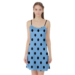 Large Black Polka Dots On Aero Blue - Satin Night Slip by FashionLane