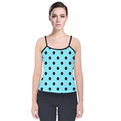 Large Black Polka Dots On Arctic Blue - Velvet Spaghetti Strap Top by FashionLane