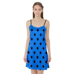 Large Black Polka Dots On Azure Blue - Satin Night Slip by FashionLane