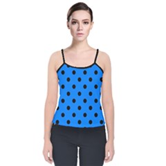 Large Black Polka Dots On Azure Blue - Velvet Spaghetti Strap Top by FashionLane