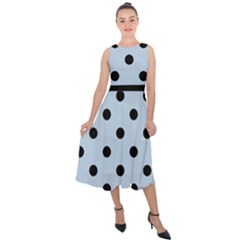 Large Black Polka Dots On Beau Blue - Midi Tie-back Chiffon Dress by FashionLane