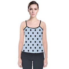 Large Black Polka Dots On Beau Blue - Velvet Spaghetti Strap Top by FashionLane