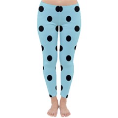 Large Black Polka Dots On Blizzard Blue - Classic Winter Leggings by FashionLane