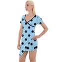 Large Black Polka Dots On Blizzard Blue - Short Sleeve Asymmetric Mini Dress View1