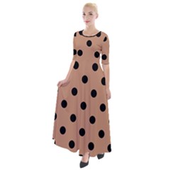 Large Black Polka Dots On Antique Brass Brown - Half Sleeves Maxi Dress by FashionLane